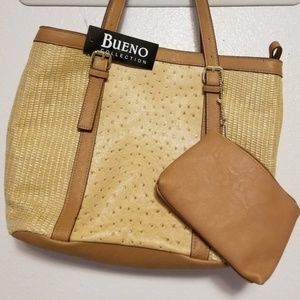 Bueno Straw and Pebbled Accent with Coin Purse NWT